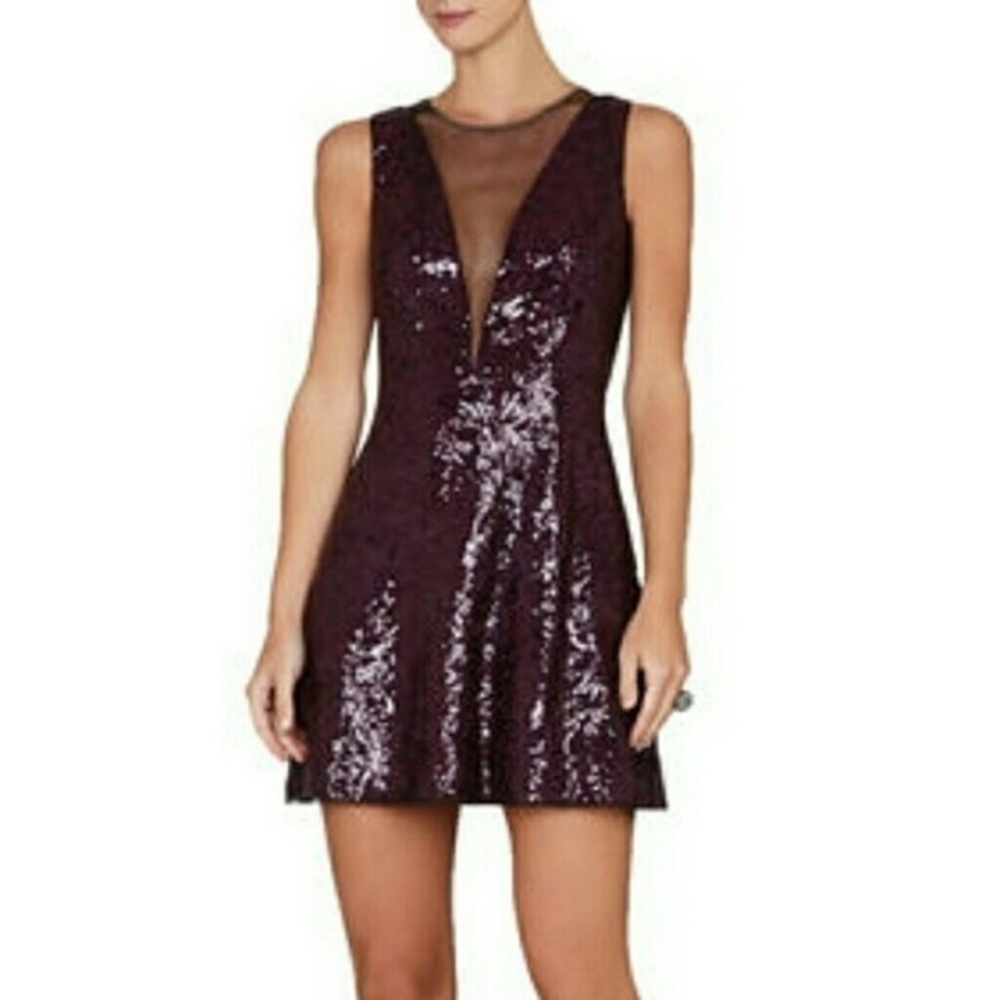 BCBGMaxAzria Deep Purple Sequin Mini Dress